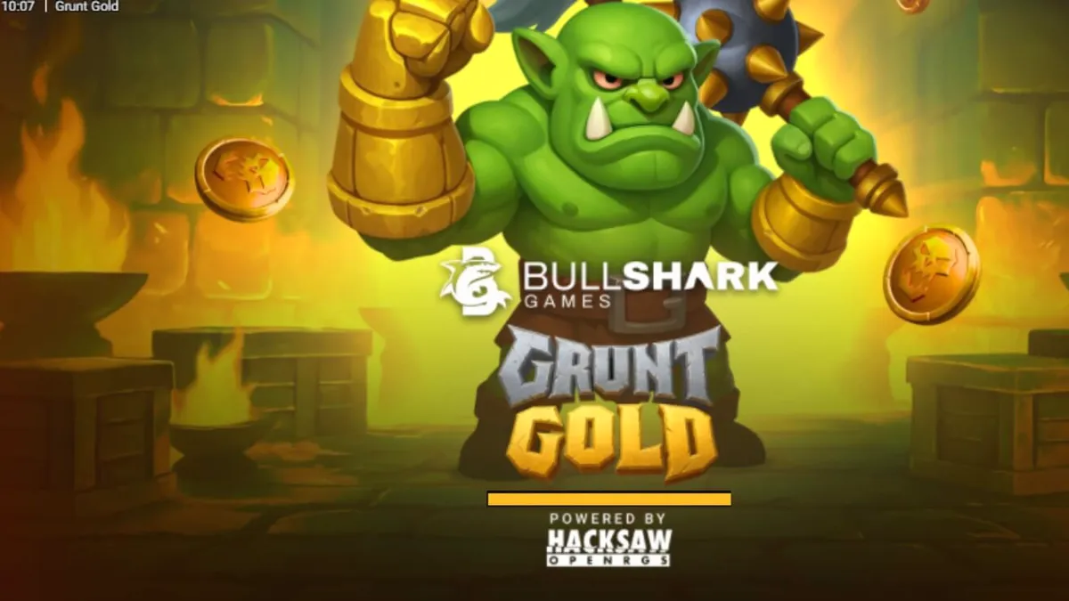 Tampilan visual slot Grunt Gold dengan latar belakang benteng orc yang penuh harta