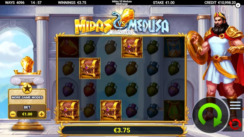 Tampilan visual slot Midas VS Medusa WildEnergy dengan tema pertempuran mitologi